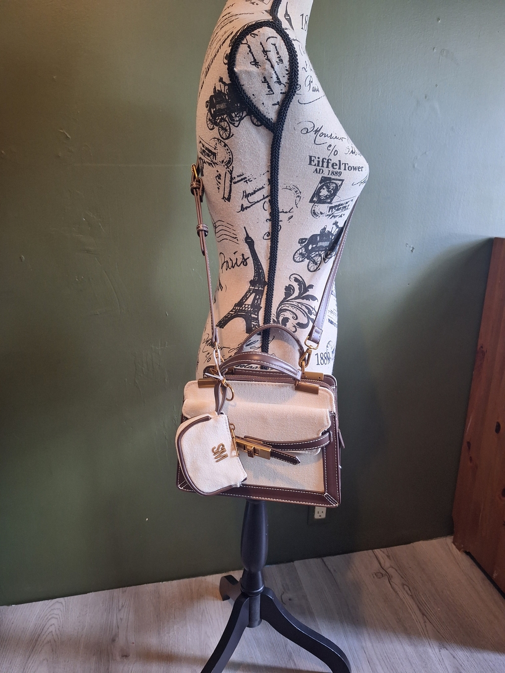 Steve Madden Beige Canvas Mini Crossbody with Brown Trim - Picture 7 of 7